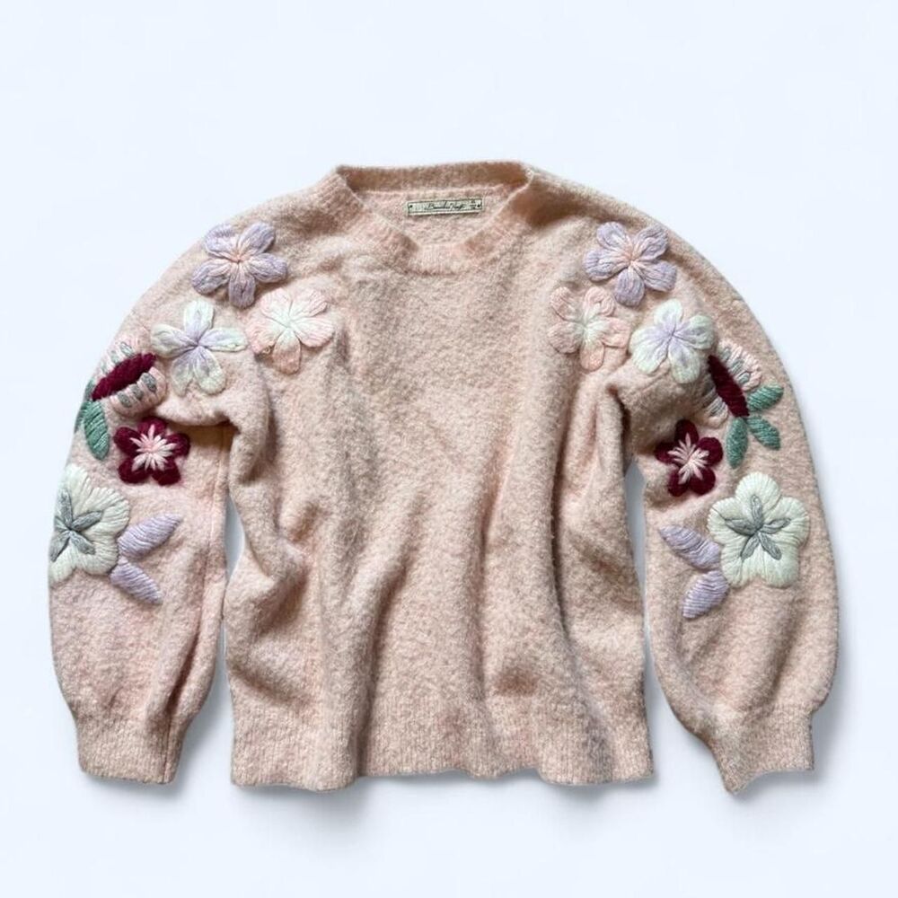 Boundless North Women's Baby Pink Sweater with Floral Embroidery